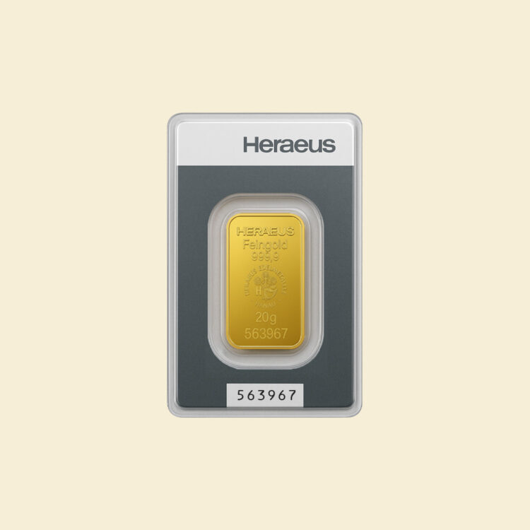 Heraeus 20 g Goldbarren