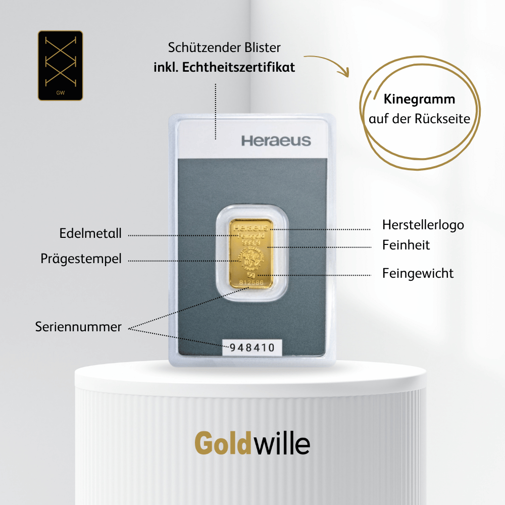 Heraeus 5 g Goldbarren "Kinebar" – Bild 3