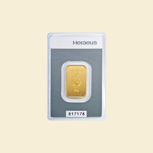 Heraeus 10 g Kinebar-Goldbarren Vorderseite