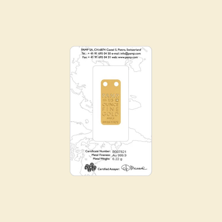 PAMP Suisse 1/5 oz Gold-Schmuckbarren "Kolibri" Rückseite