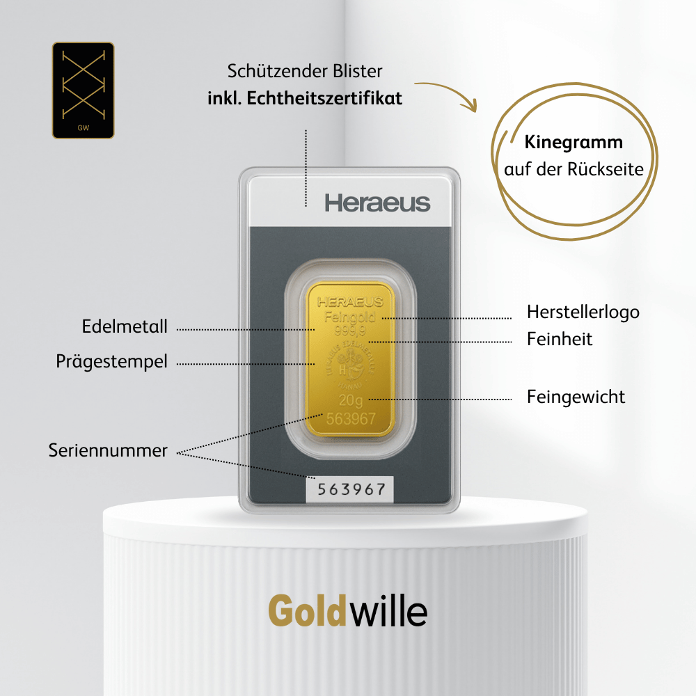 Heraeus 20 g Goldbarren "Kinebar" – Bild 3
