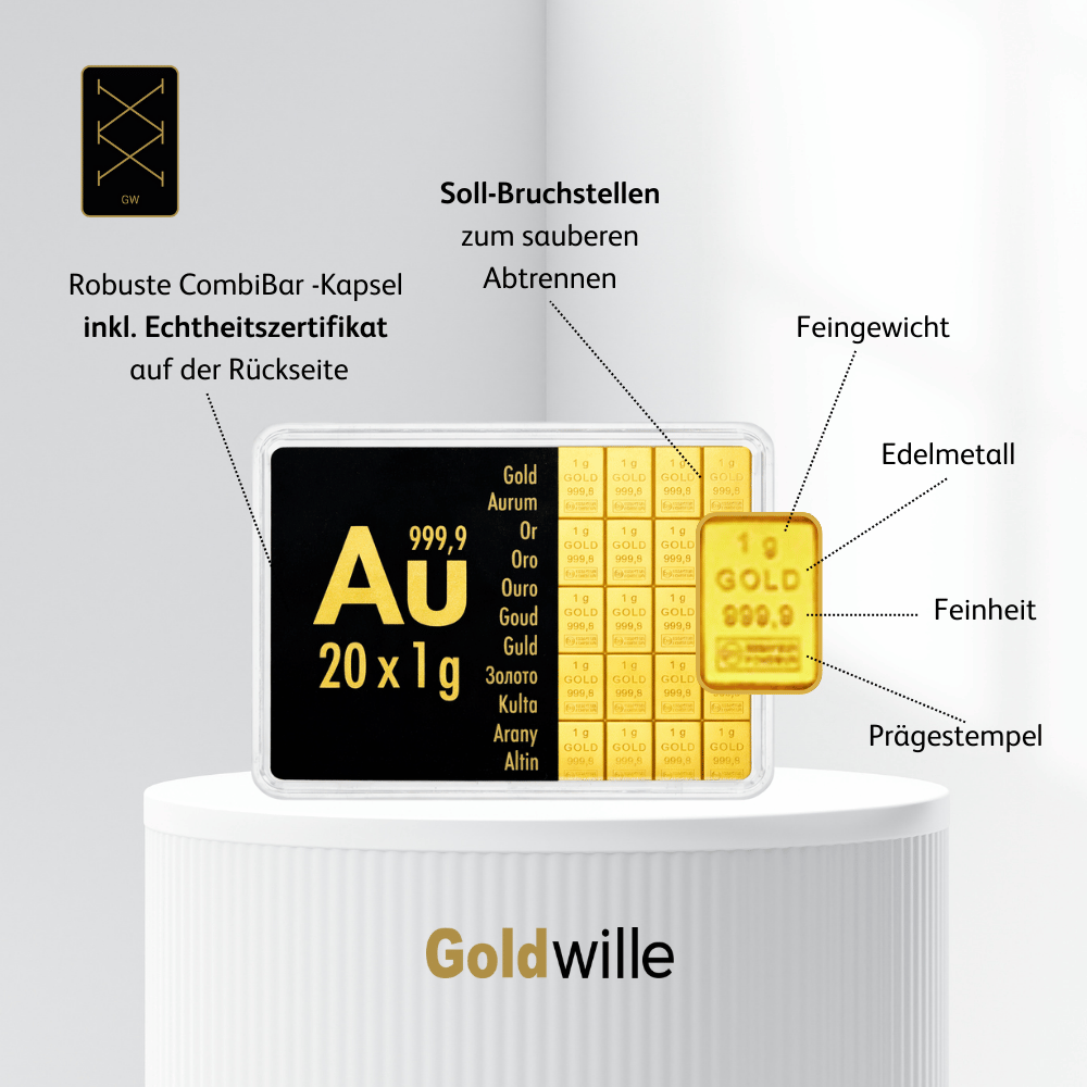Valcambi 20x 1 g Tafelgold CombiBar™ – Bild 2